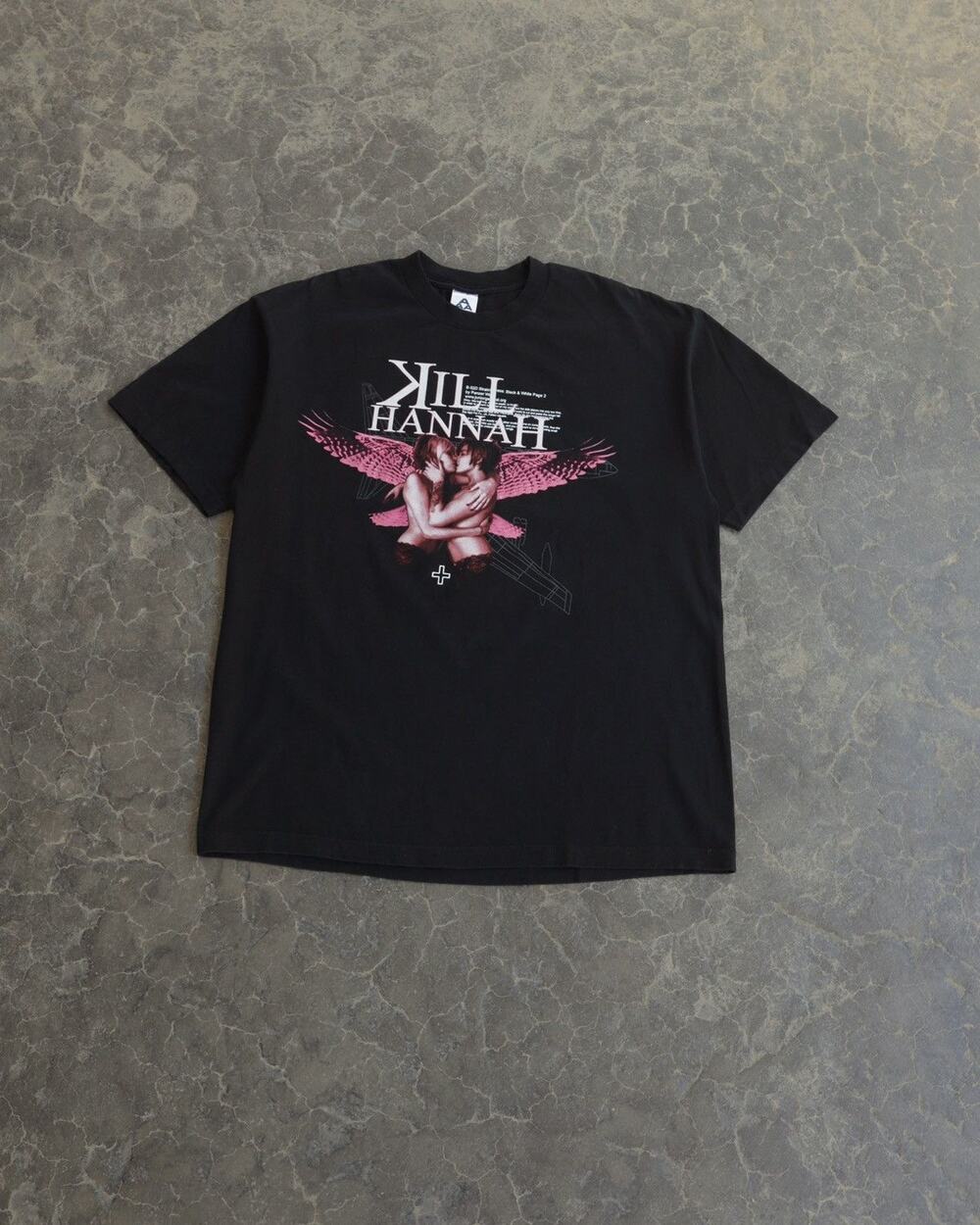 00s Kll Hannah Black Band Archive Crazy Y2K Angel Tee - XL